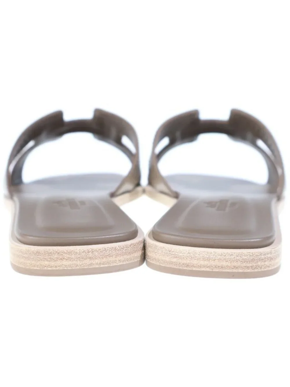 Hermes Oran H Logo Calfskin Flat Sandals Etoupe